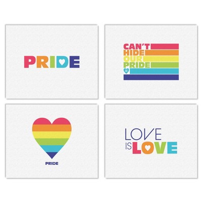 Big Dot of Happiness Love is Love - Gay Pride - Unframed LGBTQ Rainbow Linen Paper Wall Art - Set of 4 - Artisms - 8 x 10 inches