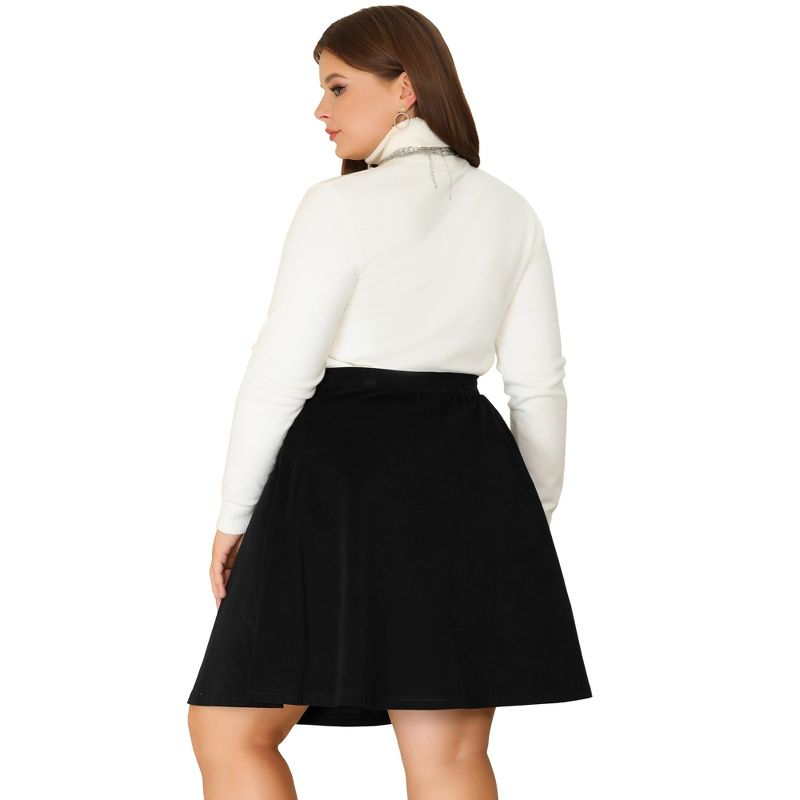 Agnes Orinda Women's Plus Size Corduroy Button Decor Elastic Waist A-Line Skirts, 4 of 6
