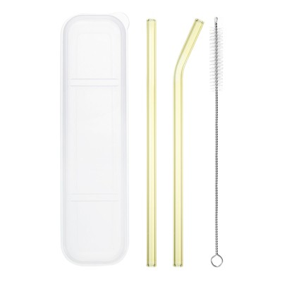 Unique Bargains Reusable Smooth Glass Straws with Cleaning Brush and Box 2 Pcs