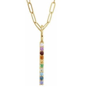 Pompeii3 14K Yellow Natural Multi-Gemstone Rainbow Bar Pendant 1" Tall 18" Necklace - 1 of 4