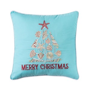 C&F Home Merry Christmas Seashells Aqua Pillow - 1 of 4