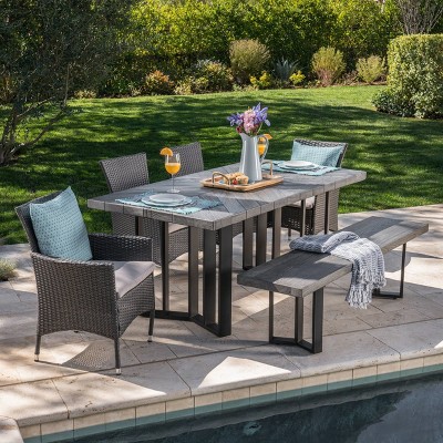 Taylor 6pc Wicker & Lightweight Concrete Dining Set - Gray/Silver - Christopher Knight Home