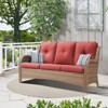 POCASSY 74" Wide Outdoor Wicker Patio Sofa with Cushions, All Weather Yellow Wicker Furniture Sofa 3 Seater Couch for Porch, Deck, Balcony - 2 of 4