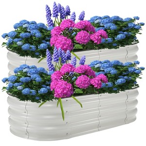 2 Pack Oval Galvanized Garden Beds 6x3x1Ft-Large Bottomless Galvanized Raised Bed in White and Green, Birdies Style for Outdoor Planting - 1 of 4