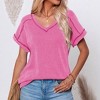 Womens V Neck T-Shirts Short Sleeve Inside Out Seam Style Tops Striped Shirts Drop Shoulder Lounge Tops Summer Causal Tops - 3 of 4
