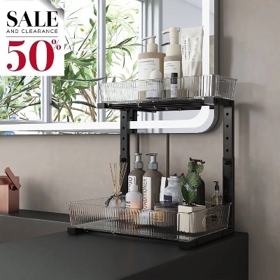 LunaLulinlk Acrylic Under Sink Organizer, 2 Tier Adjuatable Pull Out Cabinet Organizer for Kitchen Bathroom Cabinet
