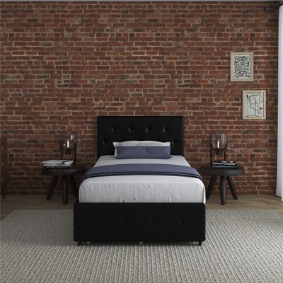 Twin Black Faux Leather Upholstered Platform Bed with Storage Drawers