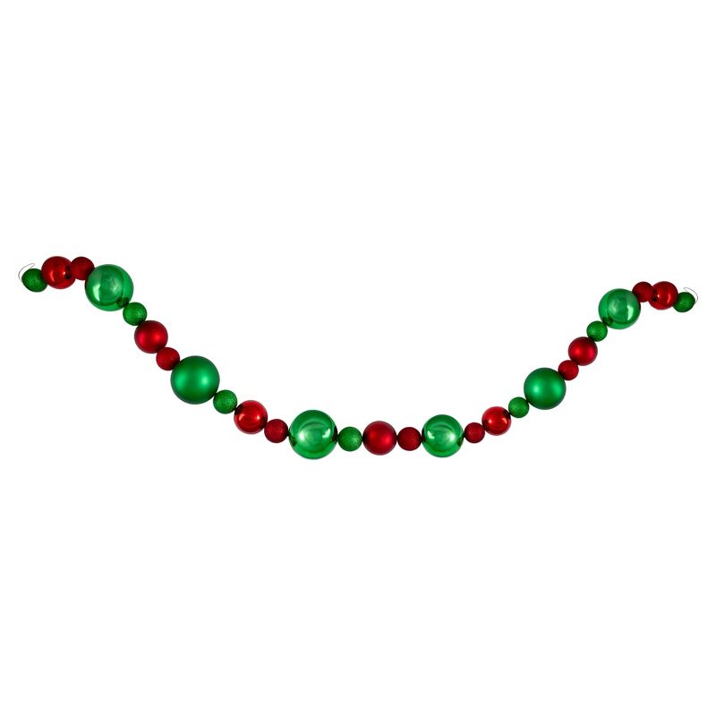 Northlight 6' Red and Green 3-Finish Shatterproof Ball Christmas Garland, 1 of 5