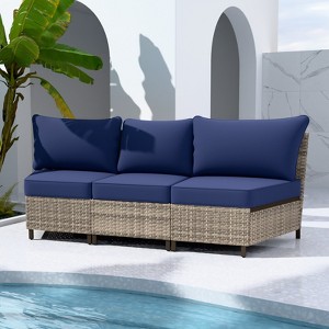 EAGLE PEAK Coastal Vista  3 Piece Curved Outdoor Wicker Sofa, Outdoor Wicker Armless Chair with Cushion - 1 of 4
