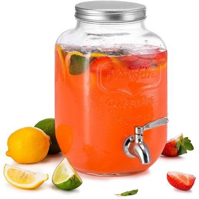 1-Gallon Drink Dispenser. Glass Beverage Dispenser with Stainless steel  Spigot plus Ice Cylinder and Fruit Infuser! Water Dispenser, Lemonade  Stand