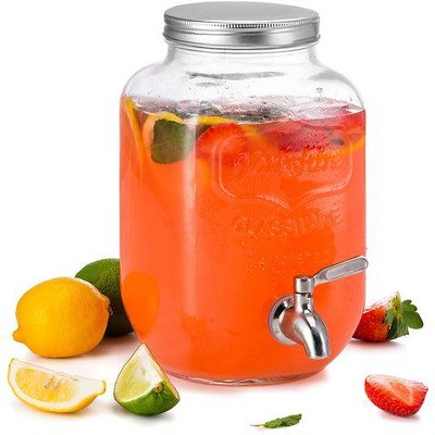 Glass Fluted Drink Dispenser with Spigot, Ice Infuser, & Fruit Infuser - 1 Gallon JoyJolt