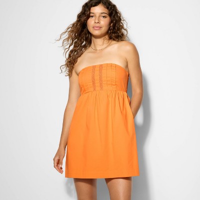 Women's Pintuck Strapless Babydoll Dress - Wild Fable™ Orange