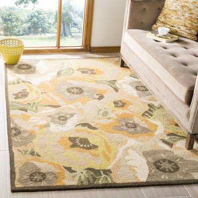 Hand Tufted Gold Floral Wool Area Rug 3' x 5'