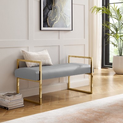 Inspired Home Dalia Velvet/PU Leather Bench with Gold/Chrome Frame