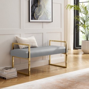 Inspired Home Dalia Velvet/PU Leather Bench with Gold/Chrome Frame - 1 of 4