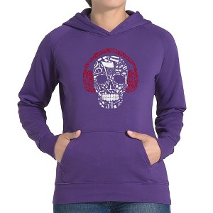 LA Pop Art Women's Word Art Hooded Sweatshirt - Music Notes Skull - 1 of 4