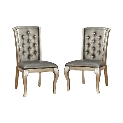 Set of 2 Samantha Tufted Scrolled Back Side Dining Chair Silver - HOMES: Inside + Out