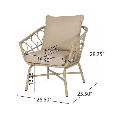Beige Wicker and Iron Armchair Set with Cushions