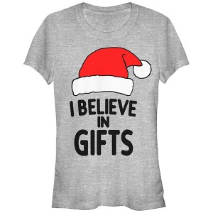 Juniors Womens Lost Gods Christmas Believe in Gifts T-Shirt - 1 of 3