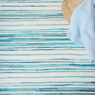 Hand-Woven Whimsical Stripe Cotton Rug in Ivory/Green - 6' Square