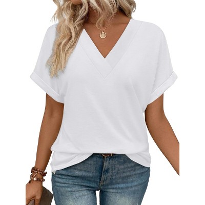 Womens Summer Tops V Neck Outfits Clothes Short Dolman Sleeve Blouses 2025 Fashion Shirts