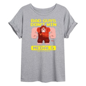 Women's - Disney - Bad Guys Don’t Win Medals Oversized Graphic T-Shirt - 1 of 4