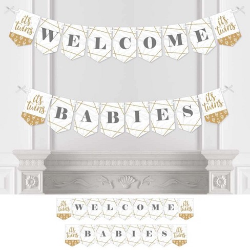 Big Dot Of Happiness It's Twins - Gold Twins Baby Shower Bunting Banner - Party Decorations - Welcome Babies Target
