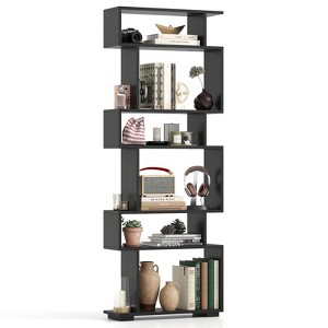 Tangkula 6-tier S-shaped Bookshelf 64" Open-back Bookcase Home Wood Organizer Free-standing Storage Shelf - 1 of 4