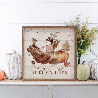Kendrick Home Cozy and Crisp Autumn Days Boots Wall Art Whitewash