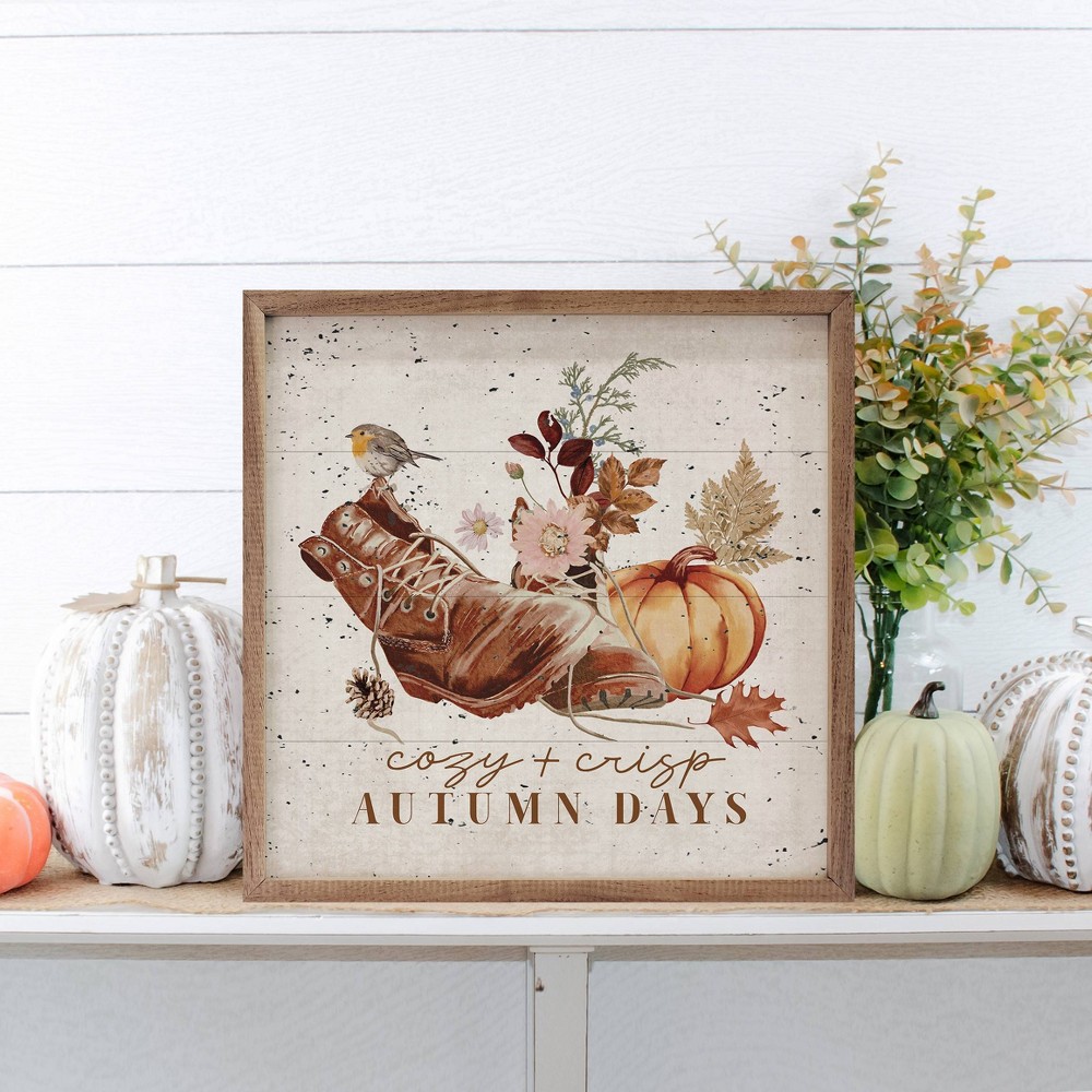 Photos - Other Decoration Kendrick Home 4"x4" Cozy and Crisp Autumn Days Boots Wall Art Whitewash