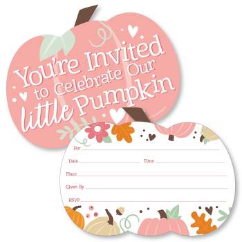 Big Dot of Happiness Girl Little Pumpkin - Shaped Fill-In Invitations - Fall Birthday Party or Baby Shower Invitation Cards with Envelopes - Set of 12