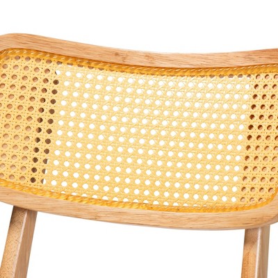 Mid-Century Modern Oak Brown Wood and Rattan 5-Piece Dining Set