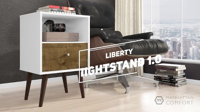 Liberty 1.0 Rustic Brown Mid-Century Modern Nightstand with Metal Handle