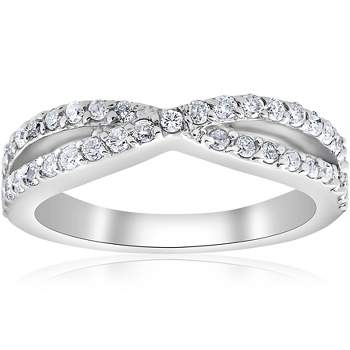 Pompeii3 3/8Ct Diamond Crossover Infinity Stackable Wedding Band Twist Ring White Gold