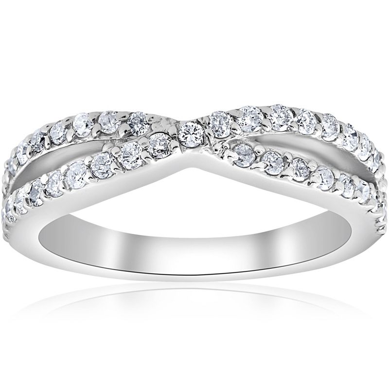 Pompeii3 3/8Ct Diamond Crossover Infinity Stackable Wedding Band Twist Ring White Gold, 1 of 6