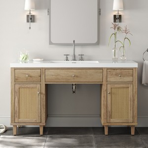 GDFStudio Quinlan 60'' Modern Wooden Bathroom Vanity with SMC Sink, 2 Rattan Doors and 3 Drawers - 1 of 4