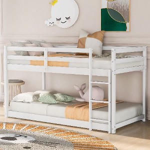Kumasinova Twin-Over-Twin Low Bunk Bed with Convertible Slide & Ladder, Sturdy Wooden Bed Frame with Safety Bar, Kids' Bunk Bed/Gaming Beds - 1 of 4