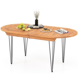 Tangkula 71" Patio Dining Table 6 Person Large Oval Table w/ Teak Wood Tabletop - 1 of 4