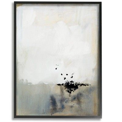 Stupell Industries Neutral Beige Abstract Painting Black Ink Splatter