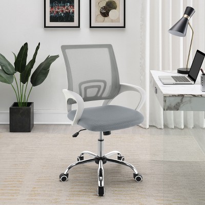 TiramisuBest Light Grey Wood + Fabric Upholstered Breathable Mesh Desk Chair with Chrome Base, Height - Adjustable for Home & Office