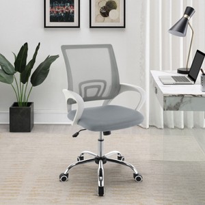 TiramisuBest Light Grey Wood + Fabric Upholstered Breathable Mesh Desk Chair with Chrome Base, Height - Adjustable for Home & Office - 1 of 4