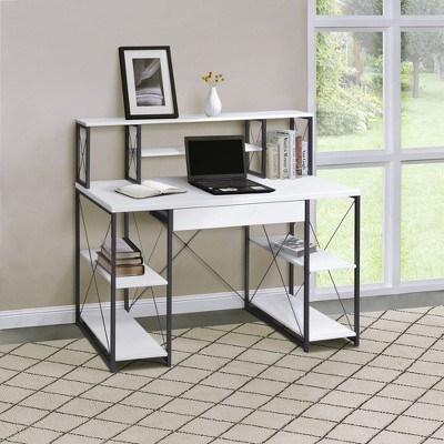JUJABU Office Desk with Open Shelves & Hutch
