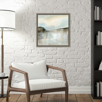 Quiet Beach Abstract Lithograph Canvas Wall Art in Grey Frame, 16 x 16 inches
