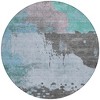 Teal Blue Aqua And Taupe Abstract Washable Indoor Outdoor Area Rug - 4 of 4