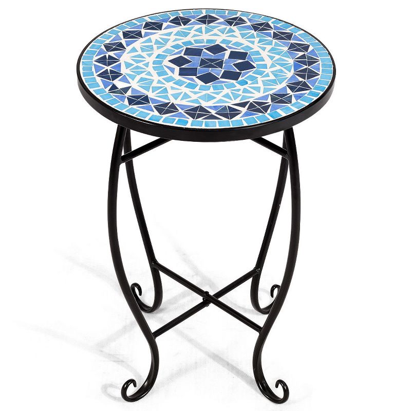 Costway Outdoor Indoor Accent Table,Mosaic Patio Table, Plant Stand Cobalt Blue Color Scheme Garden Steel, 1 of 11