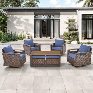 Belord Patio Wicker Chairs Swivel Rocker, All Weather Wicker Outdoor Swivel Rocker Chair Set of 4 with Coffee Table and Ottoman for Porch Balcony - 1 of 4