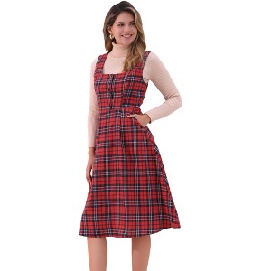 INSPIRE CHIC Women's Plaid Vintage Sleeveless High Waist Midi Pinafore A-Line Dress with Pocket - 1 of 4