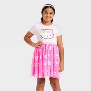 Girls' Hello Kitty Floral Tulle Dress - Light Pink XS