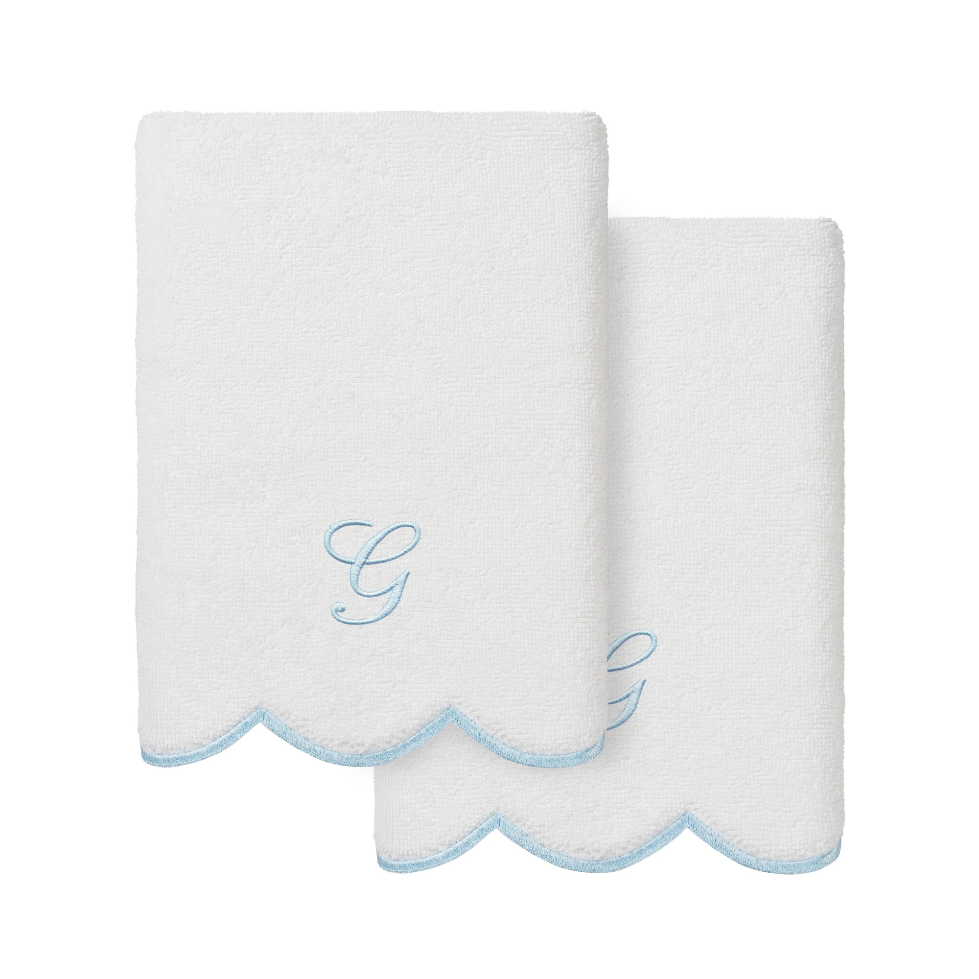 Linum Home Textiles 100% Turkish Cotton ADORNIA Scallop Personalized Towel Collection-2 Pcs Hand Towel-Blue-G