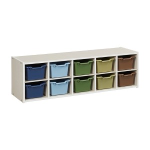ECR4Kids Streamline 10 Cubby Tray Cabinet with 10 Scoop Front Storage Bins, 2x5, White Wash - 1 of 4